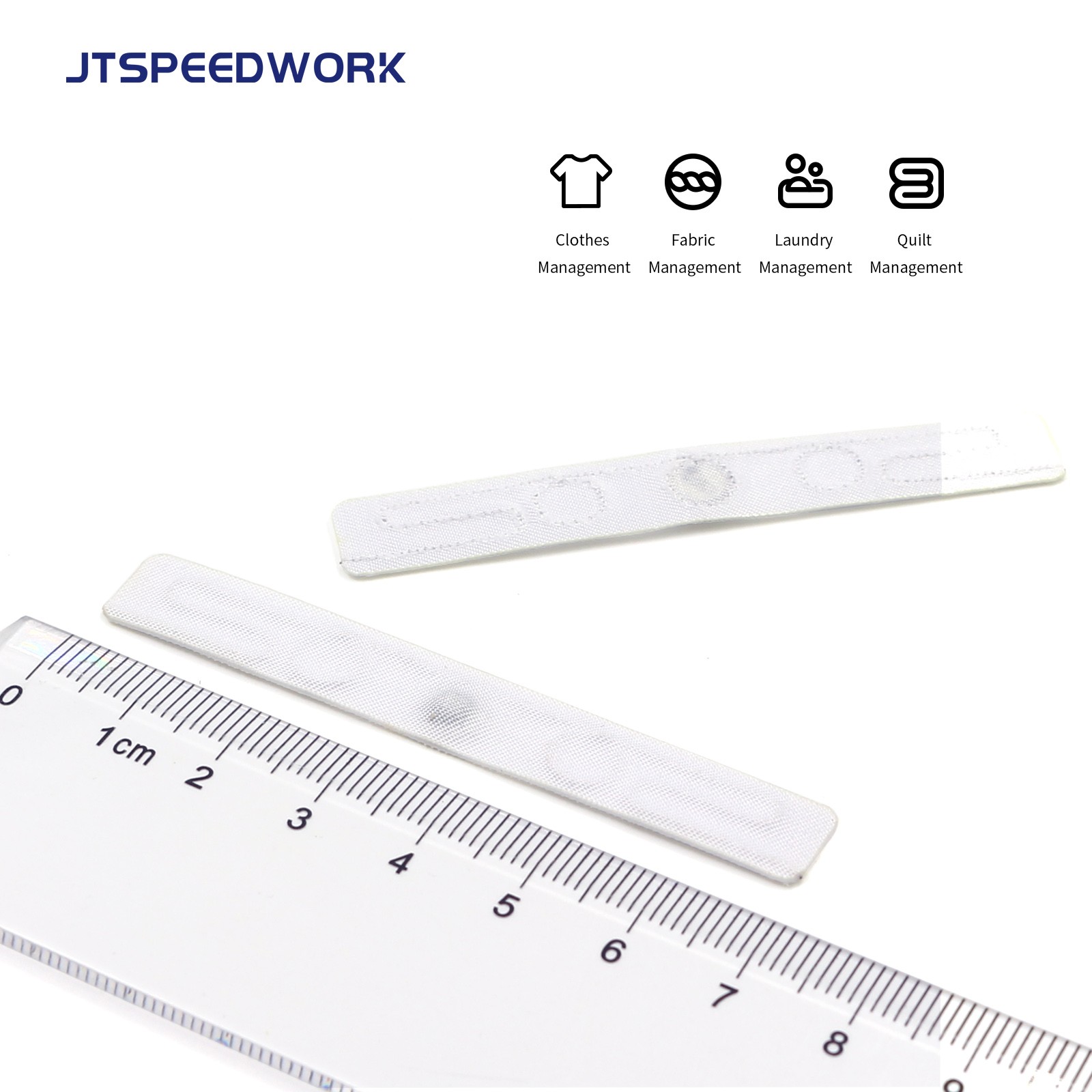 JT-F7010 70*10mm 860-960Mhz UHF Ετικέτα RFID για ύφασμα, πλυντήριο, ύφασμα, πλενόμενη