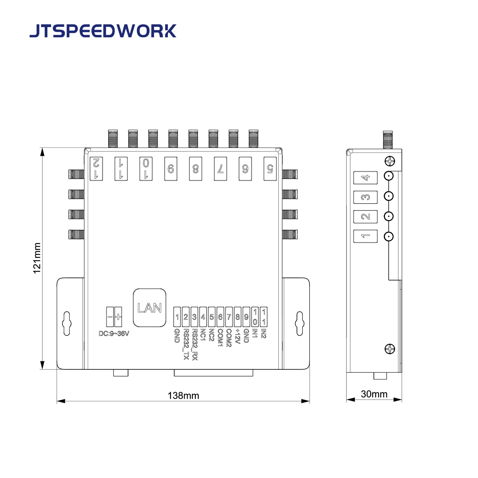 JT-932-8/16 8/16-θυρών UHF RFID Σταθερός Αναγνώστης 860-960MHz για Διαχείριση Αποθήκης