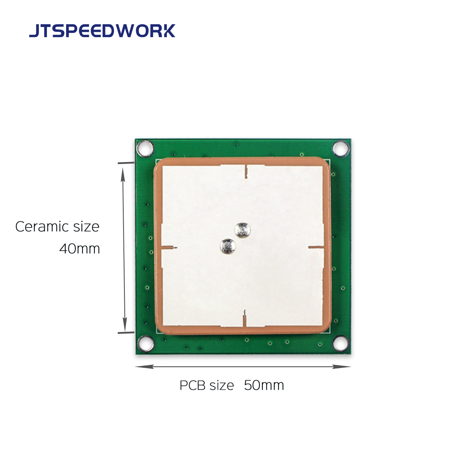 JT-T0040 Κεραμική κεραία 3dBi UHF RFID 40*40mm 860-960MHz RHCP Κυκλική πόλωση με προσαρμοσμένο σύνδεσμο